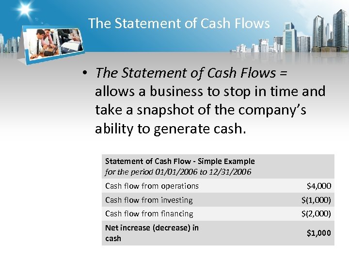 The Statement of Cash Flows • The Statement of Cash Flows = allows a