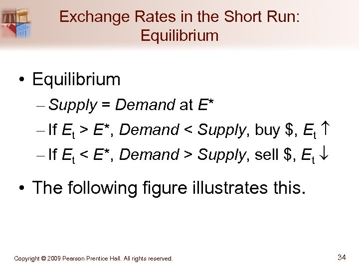 Exchange Rates in the Short Run: Equilibrium • Equilibrium – Supply = Demand at