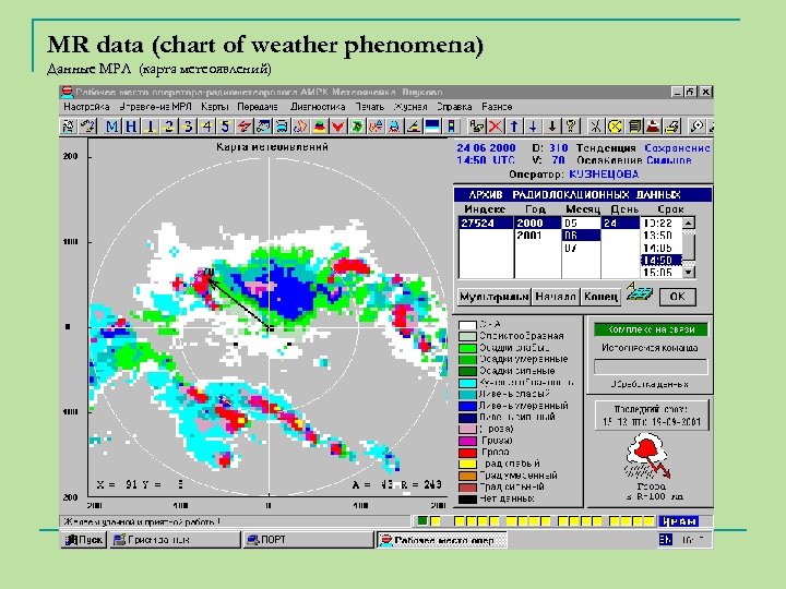 MR data (chart of weather phenomena) Данные МРЛ (карта метеоявлений) 