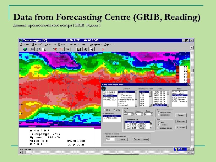 Data from Forecasting Centre (GRIB, Reading) Данные прогностического центра (GRIB, Рединг ) 