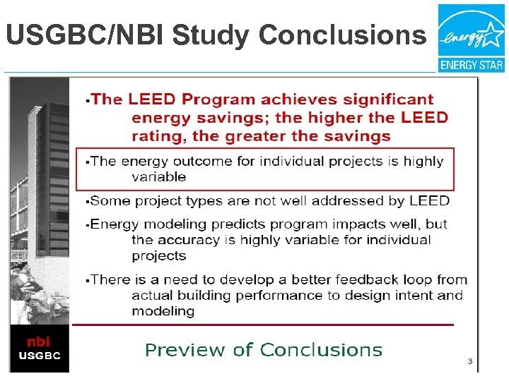 USGBC/NBI Study Conclusions 