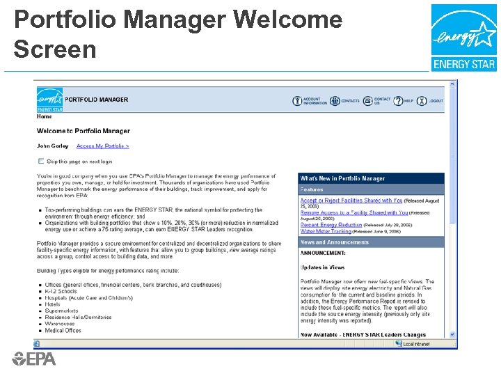 Portfolio Manager Welcome Screen 