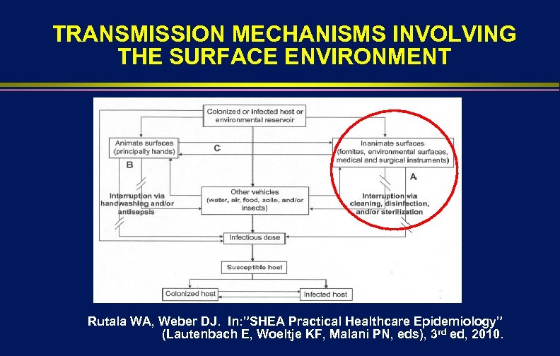 TRANSMISSION MECHANISMS INVOLVING THE SURFACE ENVIRONMENT Rutala WA, Weber DJ. In: ”SHEA Practical Healthcare