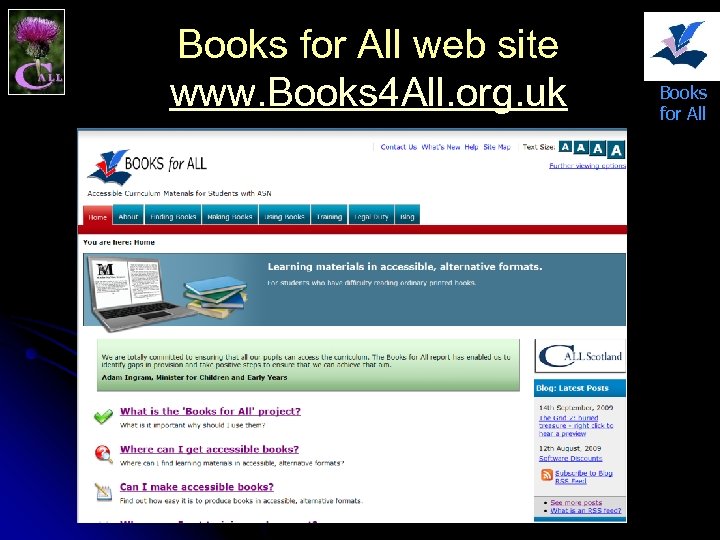 Books for All web site www. Books 4 All. org. uk Books for All