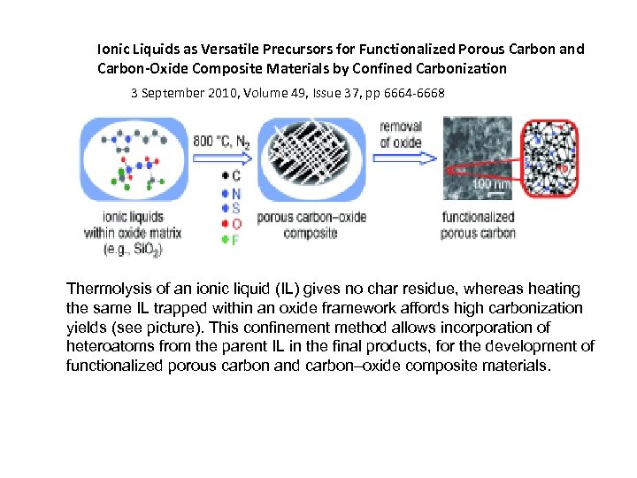 Ionic Liquids as Versatile Precursors for Functionalized Porous Carbon and Carbon-Oxide Composite Materials by