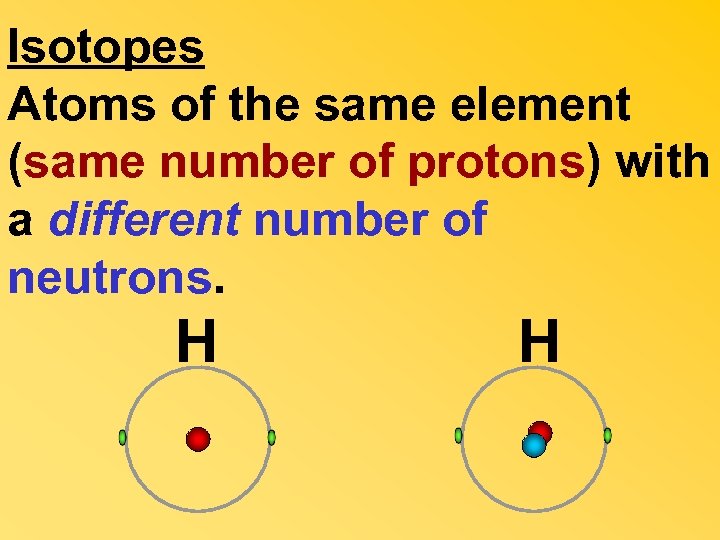 Isotopes Atoms of the same element (same number of protons) with a different number