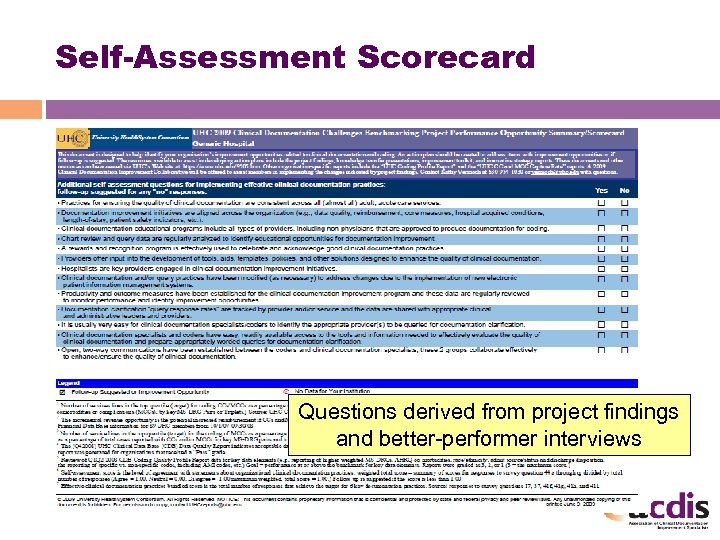 Self-Assessment Scorecard Questions derived from project findings and better-performer interviews 