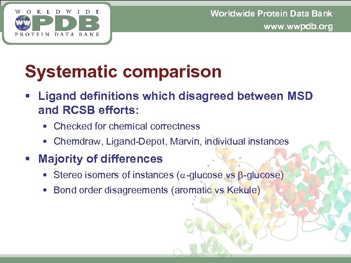 Worldwide Protein Data Bank www. wwpdb. org Systematic comparison § Ligand definitions which disagreed