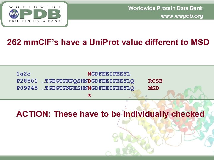 Worldwide Protein Data Bank www. wwpdb. org 262 mm. CIF’s have a Uni. Prot