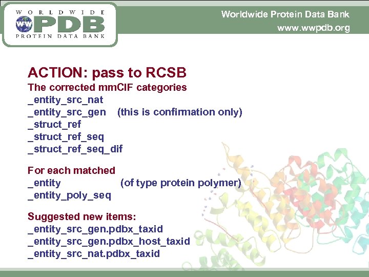 Worldwide Protein Data Bank www. wwpdb. org ACTION: pass to RCSB The corrected mm.