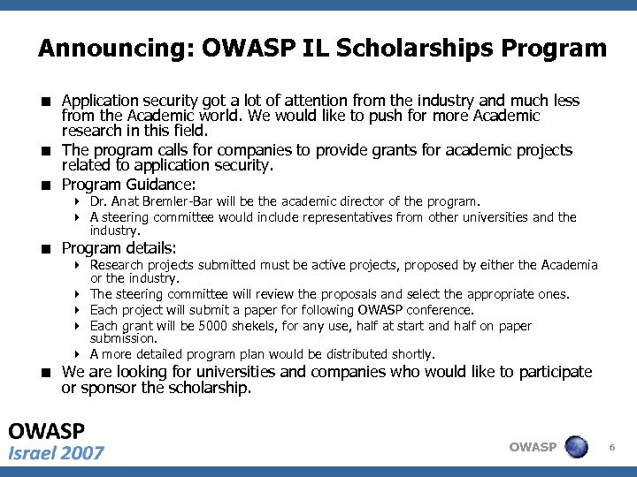 Announcing: OWASP IL Scholarships Program < Application security got a lot of attention from