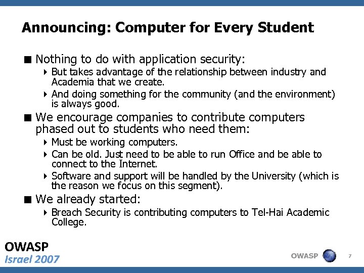 Announcing: Computer for Every Student < Nothing to do with application security: 4 But