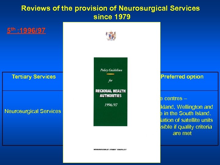 Reviews of the provision of Neurosurgical Services since 1979 5 th : 1996/97 Tertiary