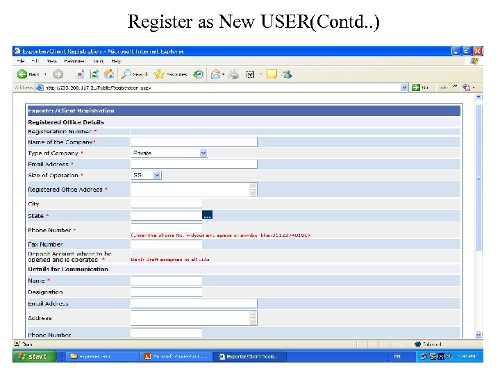 Register as New USER(Contd. . ) 