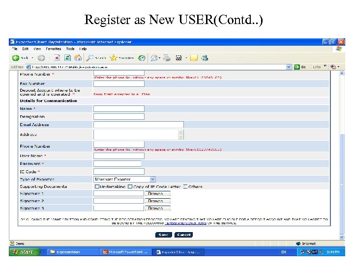 Register as New USER(Contd. . ) 