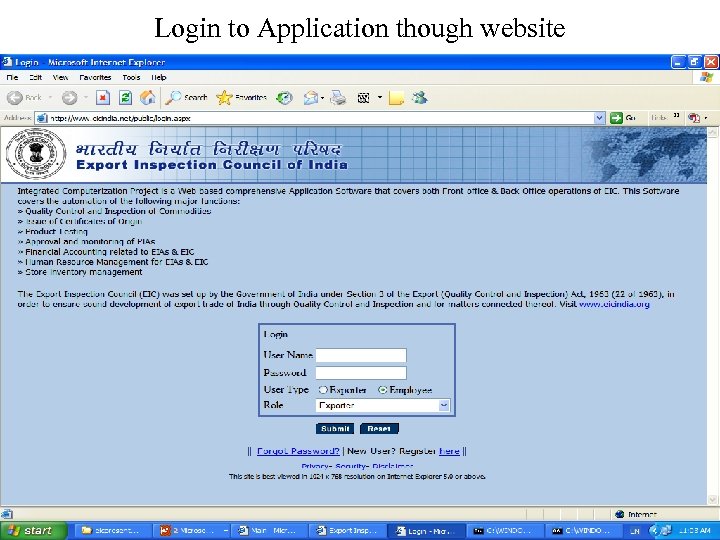 Login to Application though website 