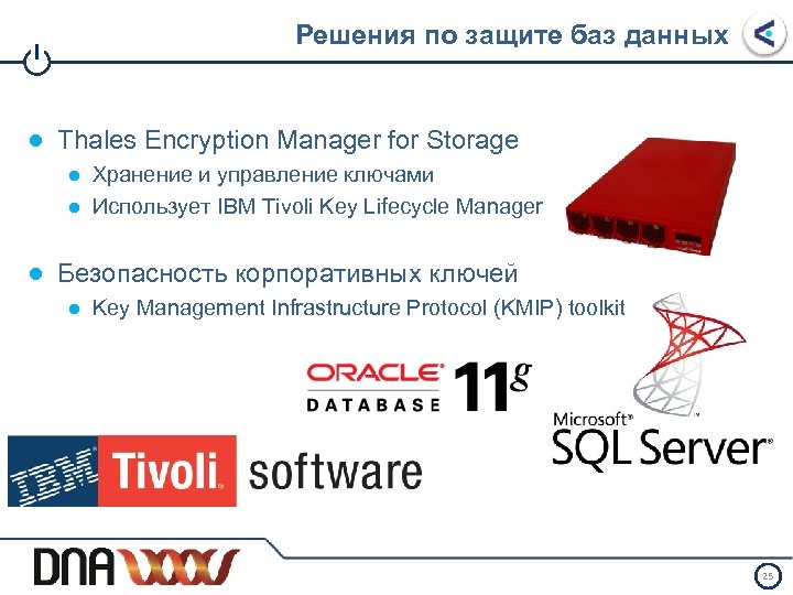 I Решения по защите баз данных ● Thales Encryption Manager for Storage ● Хранение