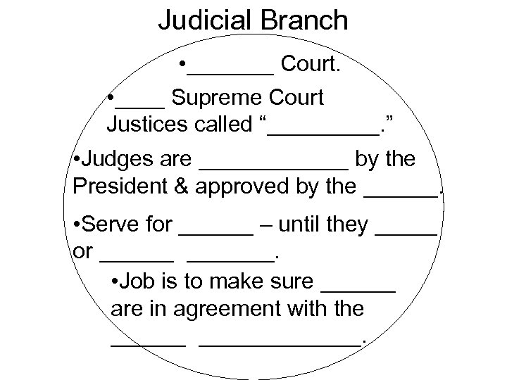 Judicial Branch • _______ Court. • ____ Supreme Court Justices called “_____. ” •