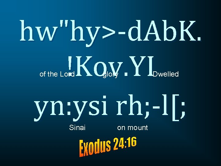 hw"hy>-d. Ab. K. !Kov. YI yn: ysi rh; -l[; of the Lord Sinai glory