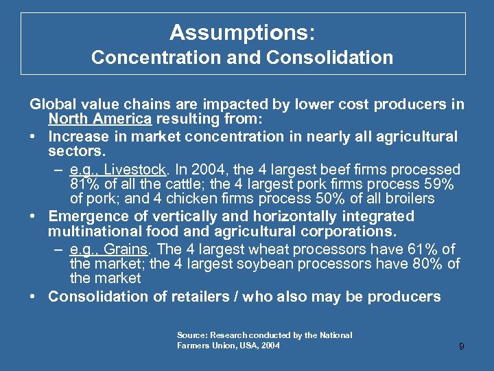 Assumptions: Concentration and Consolidation Global value chains are impacted by lower cost producers in