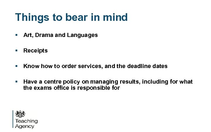 Things to bear in mind § Art, Drama and Languages § Receipts § Know