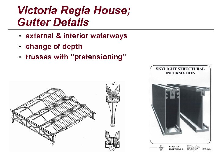 Victoria Regia House; Gutter Details • external & interior waterways • change of depth