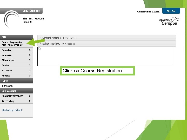 Click on Course Registration 
