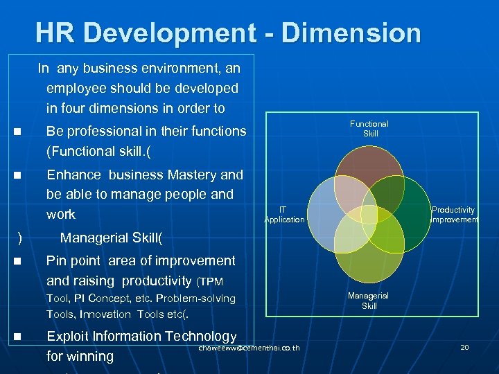  HR Development - Dimension In any business environment, an employee should be developed