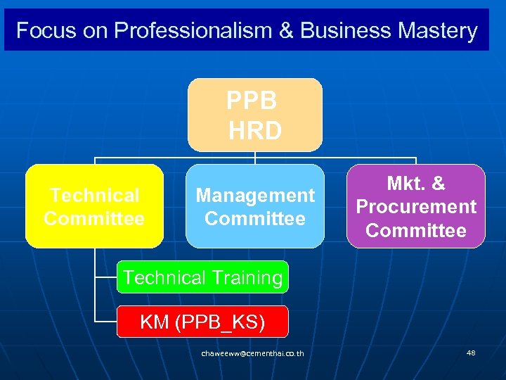 Focus on Professionalism & Business Mastery PPB HRD Technical Committee Management Committee Mkt. &