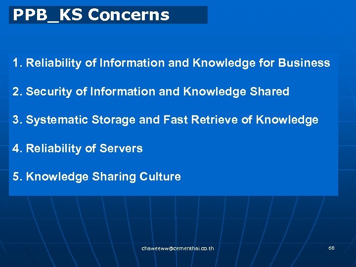 PPB_KS Concerns 1. Reliability of Information and Knowledge for Business 2. Security of Information
