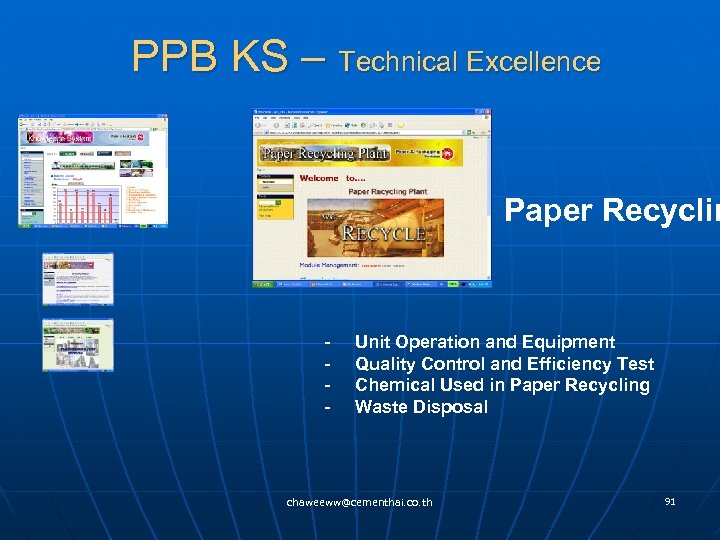 PPB KS – Technical Excellence Paper Recyclin - Unit Operation and Equipment - Quality