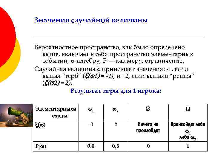 Значения случайной величины Вероятностное пространство, как было определено выше, включает в себя пространство элементарных