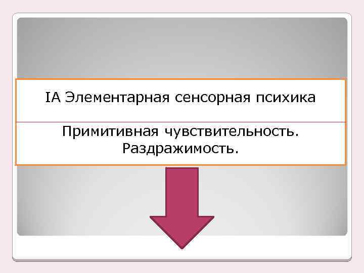 ІА Элементарная сенсорная психика Примитивная чувствительность. Раздражимость. 