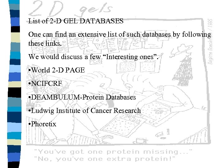 List of 2 -D GEL DATABASES One can find an extensive list of such