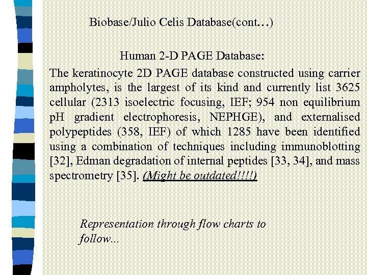 Biobase/Julio Celis Database(cont…) Human 2 -D PAGE Database: The keratinocyte 2 D PAGE database