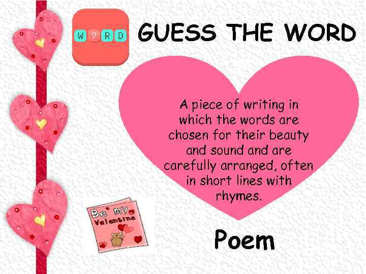 GUESS THE WORD A piece of writing in which the words are chosen for