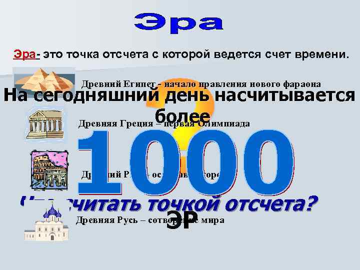 Эра- это точка отсчета с которой ведется счет времени. Древний Египет - начало правления