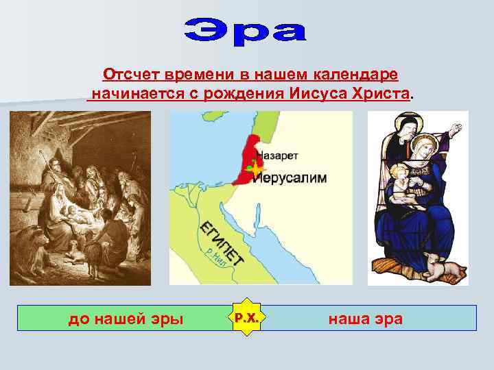 Отсчет времени в нашем календаре начинается с рождения Иисуса Христа. до нашей эры Р.