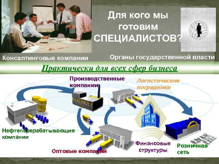 Для кого мы готовим СПЕЦИАЛИСТОВ? Консалтинговые компании Органы государственной власти Практически для всех сфер