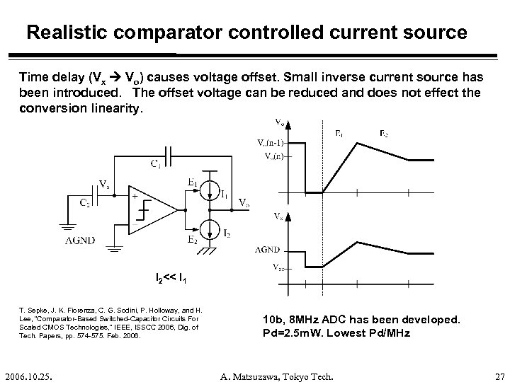 Realistic comparator controlled current source Time delay (Vx Vo) causes voltage offset. Small inverse