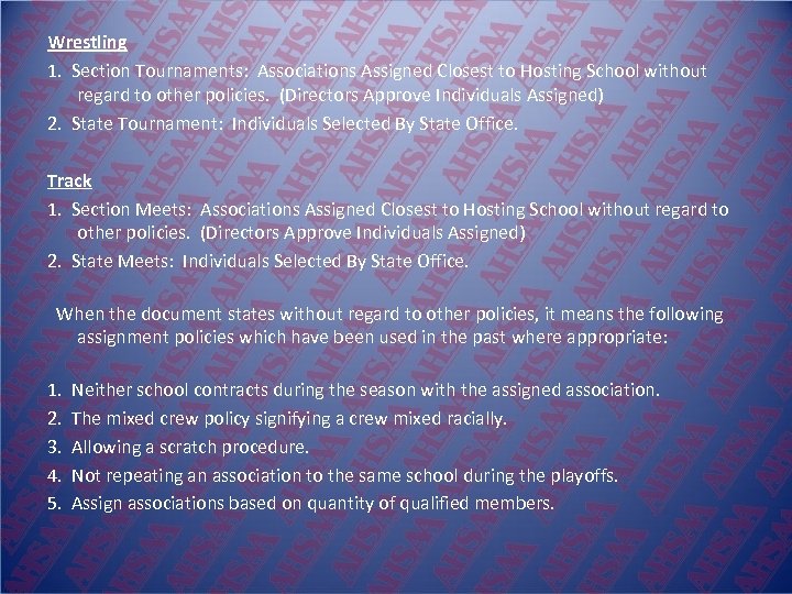 Wrestling 1. Section Tournaments: Associations Assigned Closest to Hosting School without regard to other