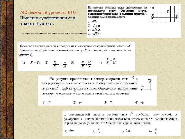 № 2 (базовый уровень, ВО) Принцип суперпозиции сил, законы Ньютона. 