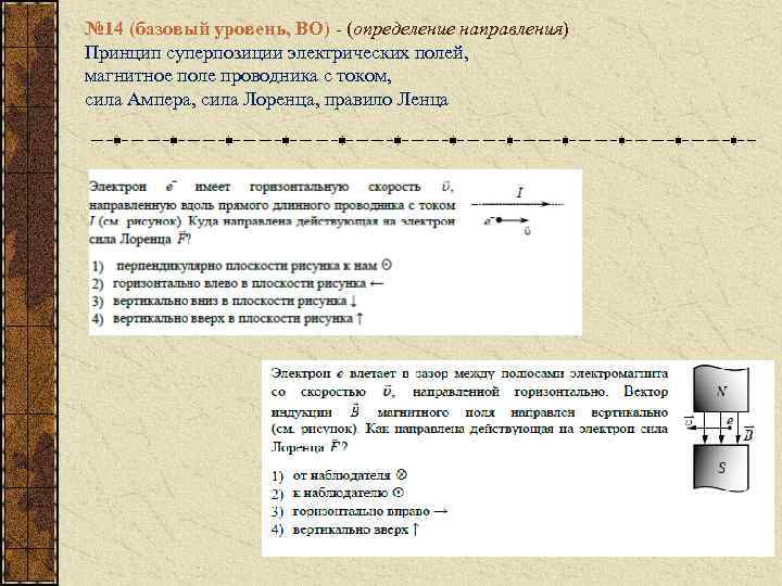 № 14 (базовый уровень, ВО) - (определение направления) Принцип суперпозиции электрических полей, магнитное поле