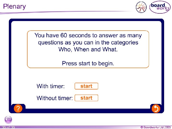 Plenary 20 of 20 © Boardworks Ltd 2005 