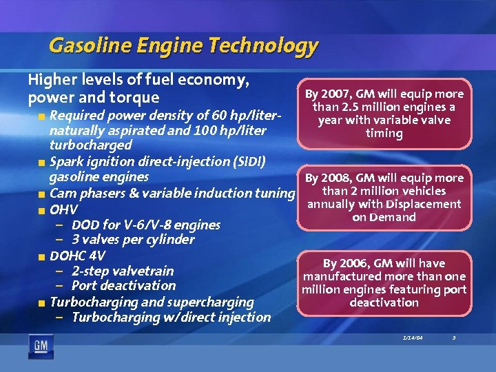 Gasoline Engine Technology Higher levels of fuel economy, power and torque ¶Required power density