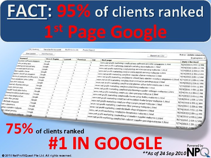 FACT: 95% of clients ranked st Page Google 1 System for Increasing Net Profits