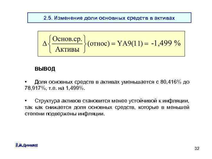 2. 5. Изменение доли основных средств в активах ВЫВОД • Доля основных средств в