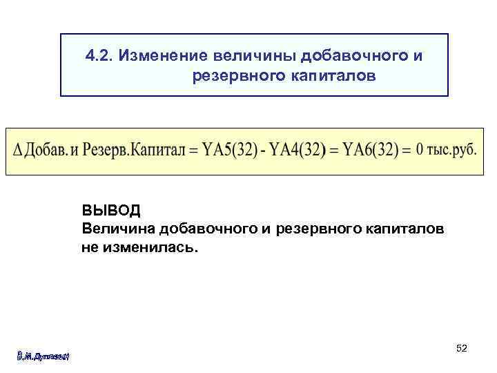 4. 2. Изменение величины добавочного и резервного капиталов ВЫВОД Величина добавочного и резервного капиталов