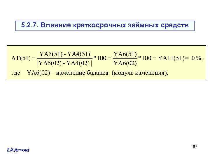 5. 2. 7. Влияние краткосрочных заёмных средств 67 