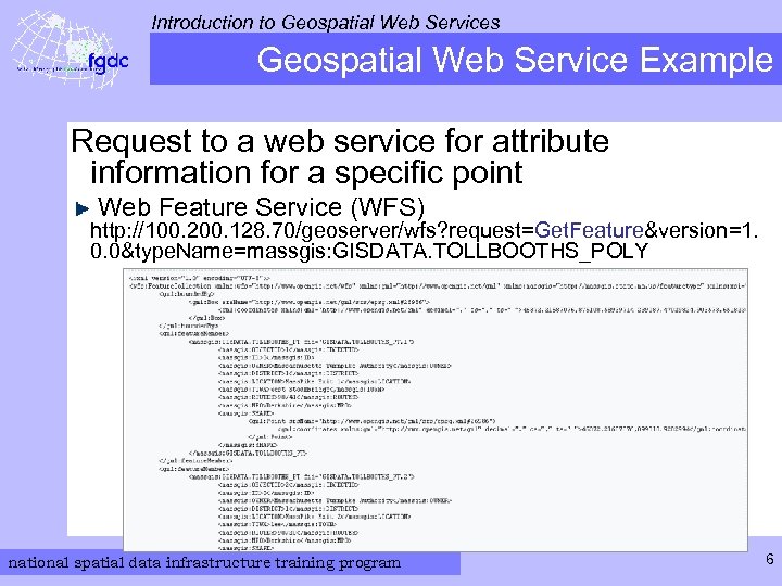 Introduction to Geospatial Web Services Geospatial Web Service Example Request to a web service